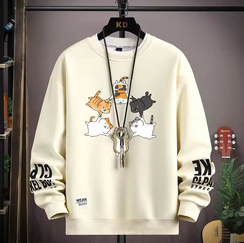 Kedi Baskılı Sweatshirt-Eğlenceli ve Şık