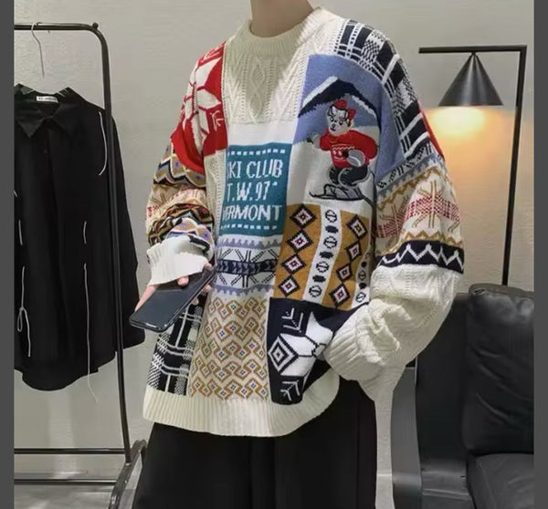 Retro Tarzda Renkli Patchwork Kışlık Kazak