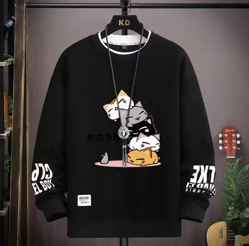 Kedi Desenli Sweatshirt - Şık ve Sade Tasarım