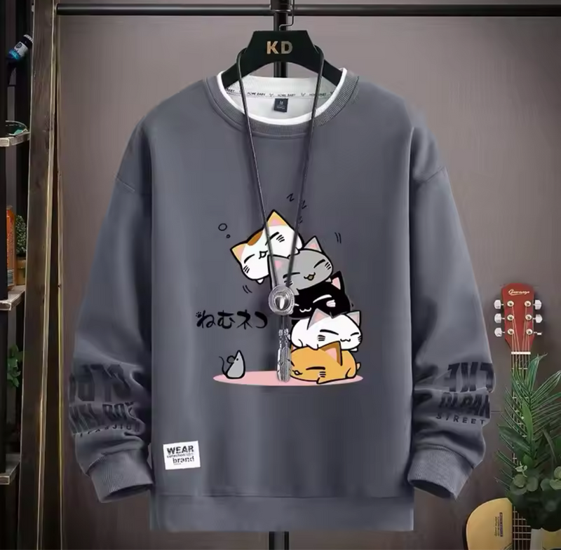 Kedi Desenli Sweatshirt - Şık ve Sade Tasarım