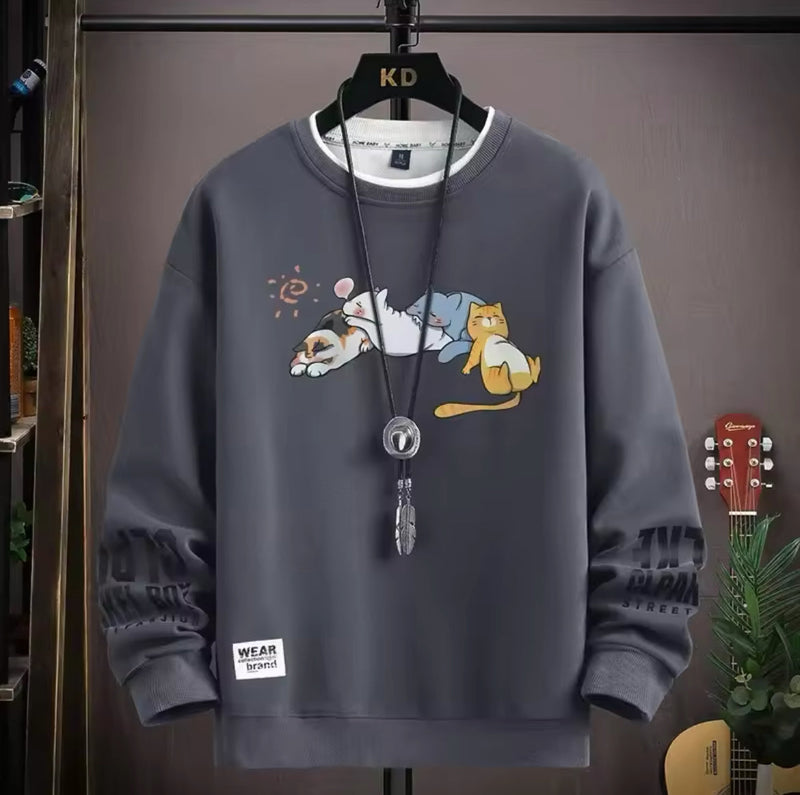 Kedi Baskılı Sweatshirt-Eğlenceli ve Şık