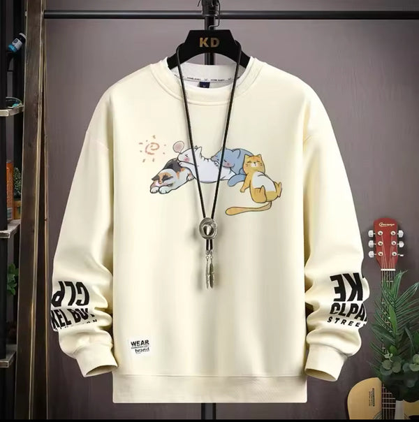 Kedi Baskılı Sweatshirt-Eğlenceli ve Şık