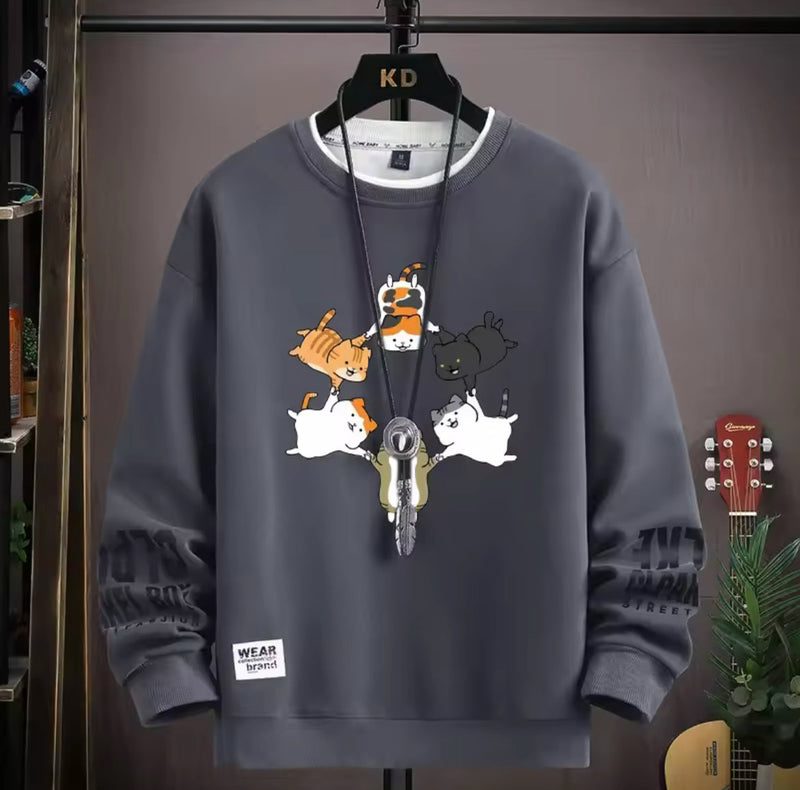 Kedi Baskılı Sweatshirt-Eğlenceli ve Şık